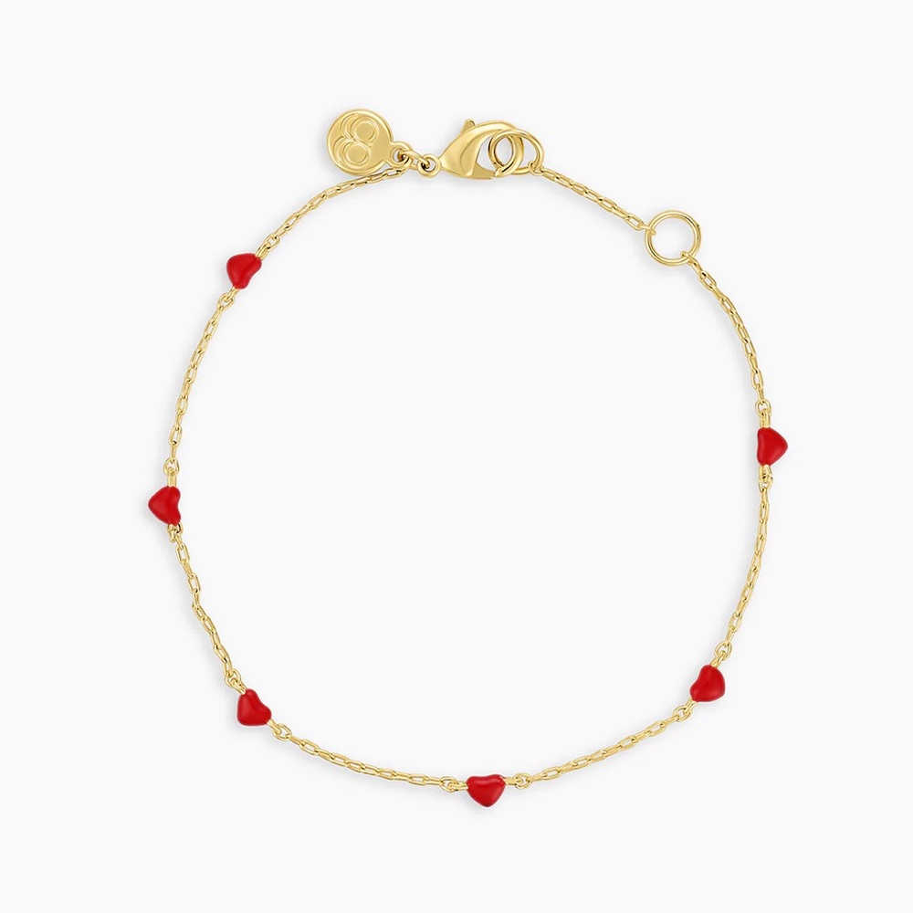 Gorjana Gold Bracelet with Red Heart Charms